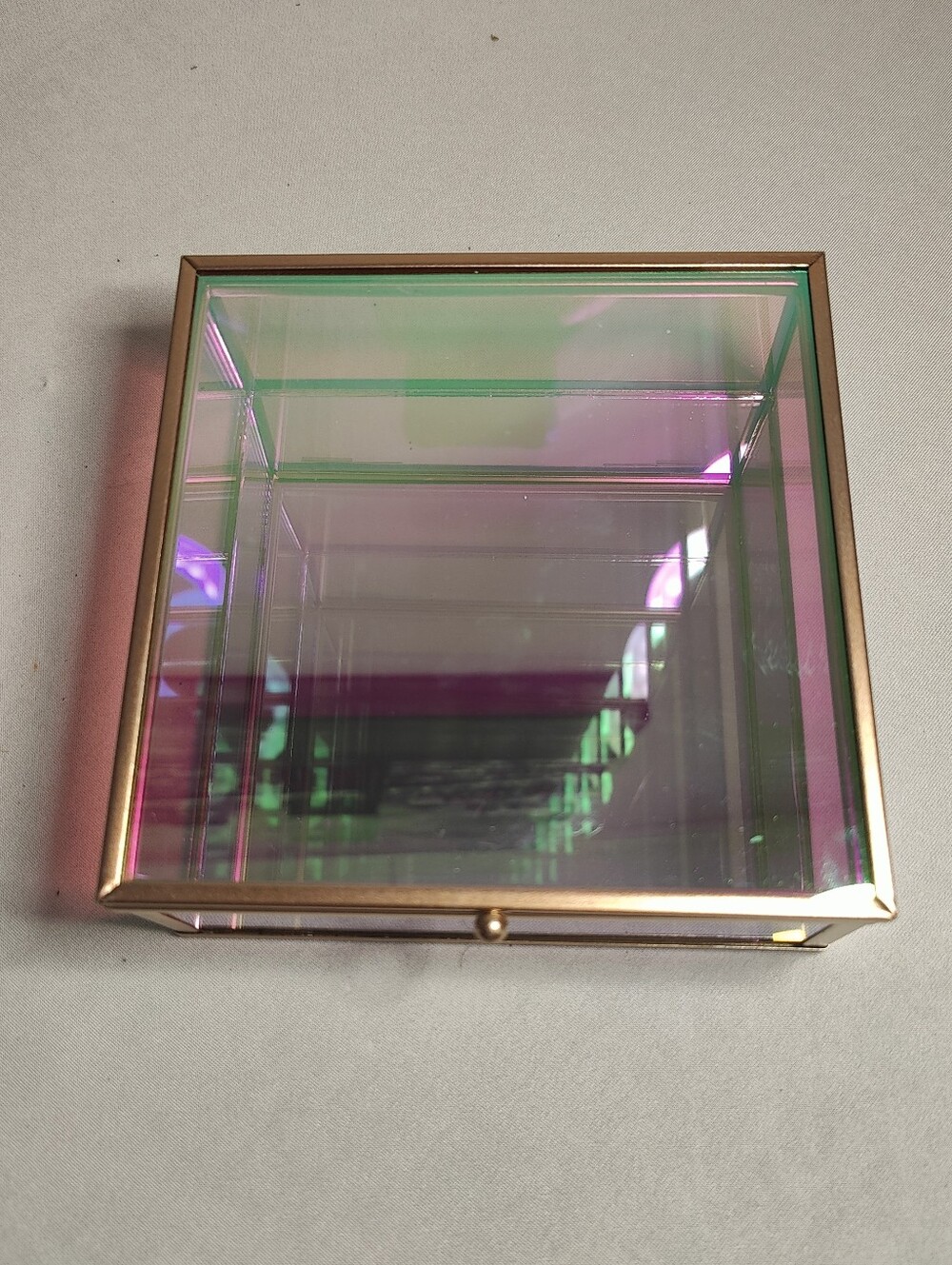 Iridis Glass Jewelry Box with Rose Gold Frame - Pink/Green